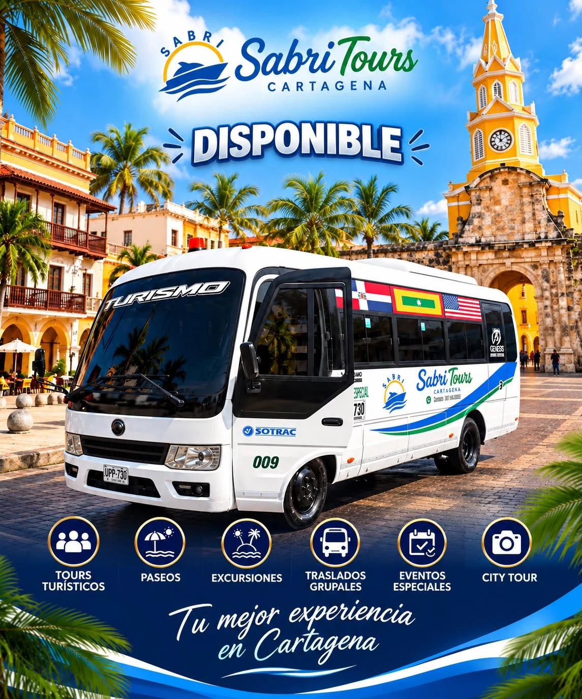 Bus de turismo oficial Sabri Tours disponible para excursiones, traslados y city tours