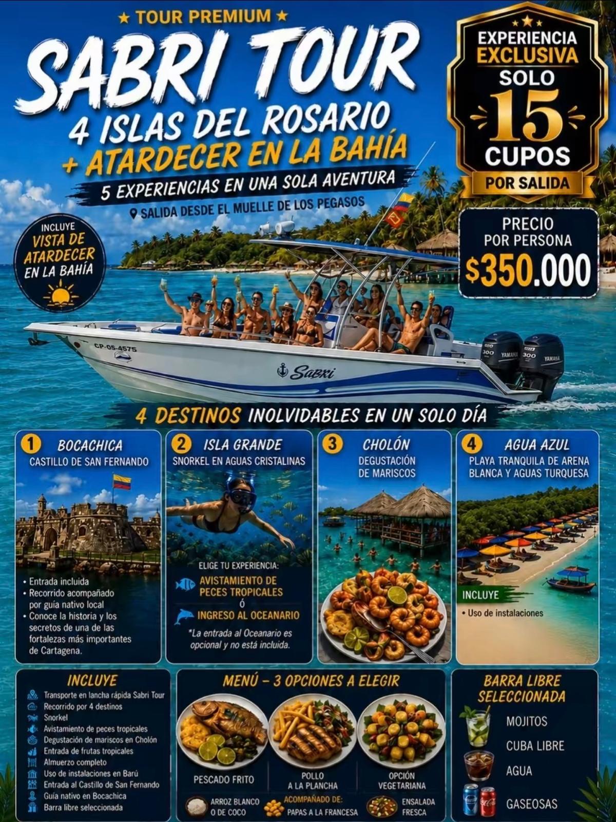 Tour 4 Islas del Rosario + Atardecer